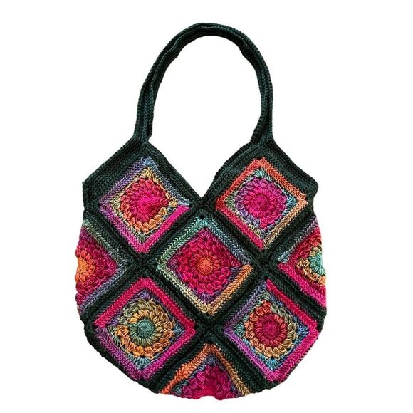 Hand Crafted Crochet Sunburst Boho Shoulder Bag Multi Color - Picture 1 of 12